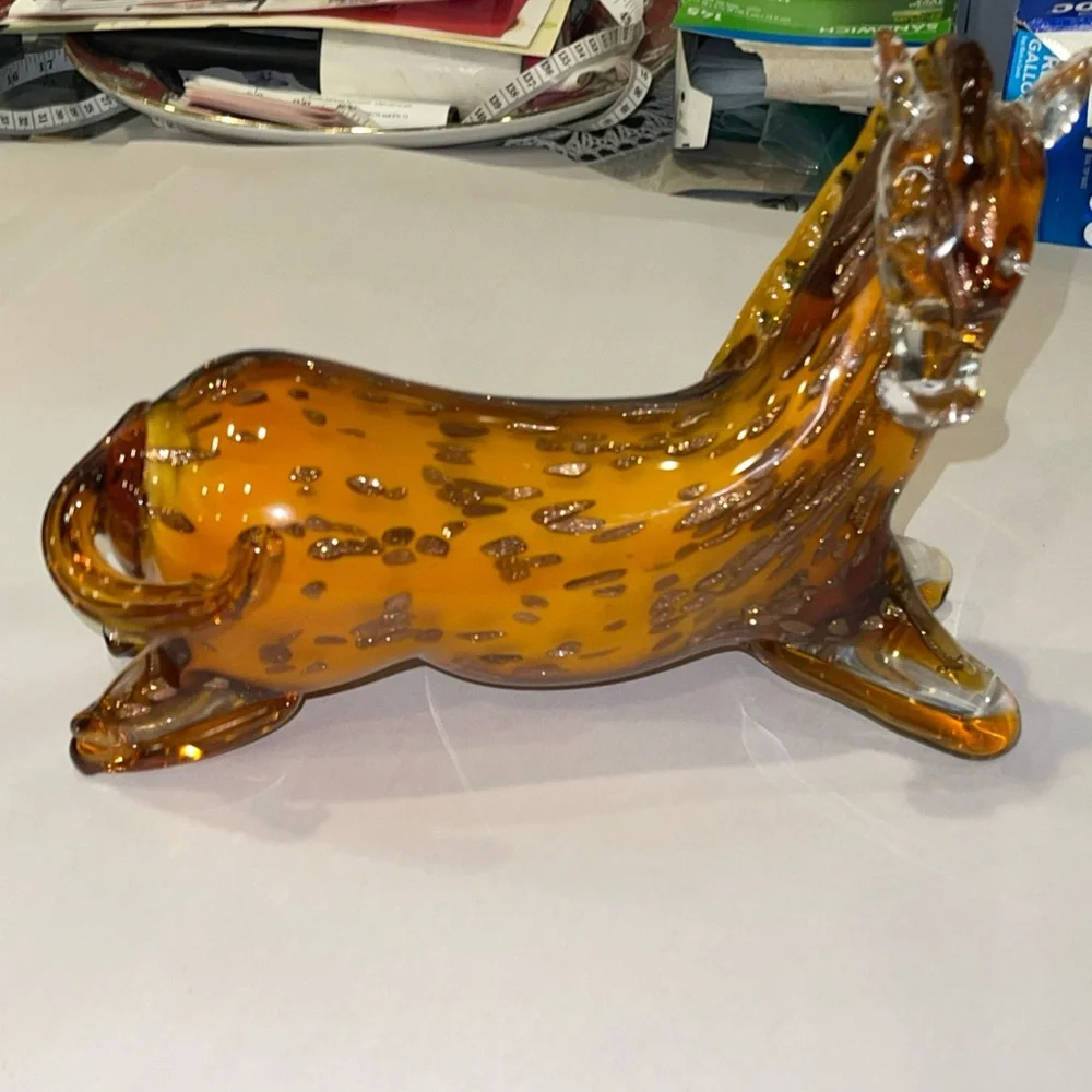 Vintage Murano Hand-Blown Amber gold Glass Young Horse Heavy Equestrian Glass - Picture 1 of 10